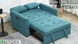 Loveseat Sofa Bed Convertible Bed Settee with 2 Cushions Side Pockets for Living Room Blue [upl. by Barclay]