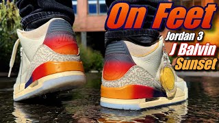 J Balvin Jordan 3 “Sunset” 🌅 On Feet “4K” [upl. by Anaujnas]