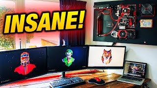 INSANE Wall Mounted PC Setup  Setup Spotlight [upl. by Afinom]