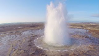 Aerial Iceland  The Great Geysir and Strokkur geysers Golden Circle Route DJI Phantom 2 [upl. by Martina]