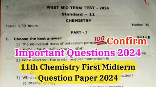 11th chemistry first mid term question paper 2024  11th Chemistry midterm Important Questions 2024 [upl. by Sherie236]