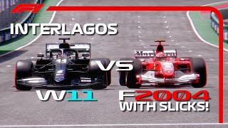 F1 2020 Mercedes W11 vs Ferrari F2004 with Slick Tyres  INTERLAGOS  Brazil [upl. by Folsom654]