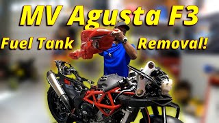 MV Agusta F3 675800 Fuel Tank Removal [upl. by Anaihr476]