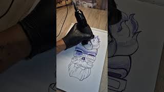 Stipple artwork using DIY tattoo ballpen Timelapse [upl. by Luemas]