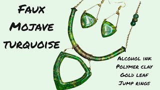 Faux Mojave Turquoise using polymer clay alcohol ink mica powder gold leaf amp resin tutorial [upl. by Rillis]