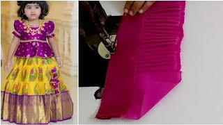 Simple pattu pavadai sattai cutting and stitching easy method Pattu pavadai designs blouse design [upl. by Oremo]