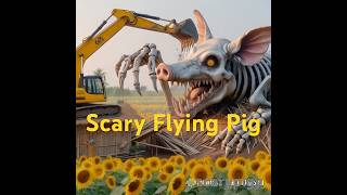 Scary Flying Pig Break Hut At Sunflower Farm With backhoe monsterpig animals excavator 1061 [upl. by Huldah884]