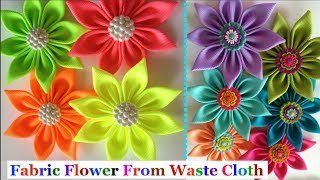 How to Make Fabric Flower From old clothFabric Flower tutorialBest out of wasteeasy Fabric Flower [upl. by Nabla924]