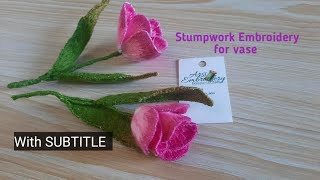 STUMPWORK EMBROIDERY Tulip flower hand embroidery design  3D Embroidered flower [upl. by Sollars624]