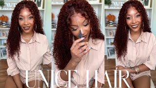 PERFECT AUTUMN HAIR 🍂  WATCH ME INSTALL THIS GLUELESS CURLY 33B WIG FT UNICE HAIR [upl. by Melitta]