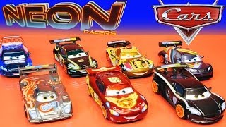 NEW 2014 Disney Cars 2 NEON RACERS Exclusive Metallic Deco Diecast Lightning McQueen Miguel Camino [upl. by Powe74]