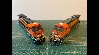 Comparison Ho scale Athearn Genesis 20 Dash 9 vs Scaletrains Rivet Counter Dash 9 BNSF [upl. by Kenelm126]