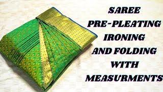 Saree prepleating🥻 pleats 😍 Measurements📏  Ironing  Box folding ✅ trending saree beauty [upl. by Symon]