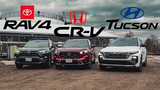 2024 Toyota RAV4 vs Honda CRV vs Hyundai Tucson Comparison Review  Compact SUV Battle [upl. by Heilner340]