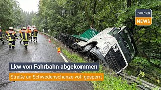 GERSFELD RHÖN Lastkraftwagen bei Schwedenschanze von Fahrbahn abgekommen [upl. by Bidle]