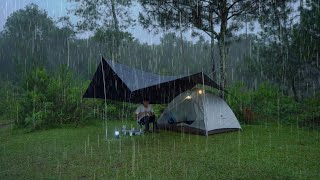 SOLO CAMPING HEAVY RAIN AND THUNDERSTORMS  RELAXING CAMPING IN THE RAIN  ASMR [upl. by Yllrebmik584]