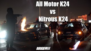 Fire Spitting All Motor K24 EG Hatch vs Nitrous K24 Hatch [upl. by Nanoc294]