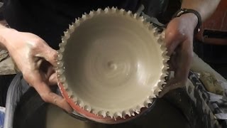 Throwing  Making a torn ragged rimmed pottery bowl on the wheel [upl. by Gan]