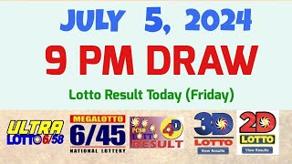 Lotto Result Today 9pm draw July 5 2024 658 645 4D Swertres Ez2 PCSOlotto [upl. by Edaj]