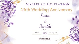 Mallelas Invitation  Ramu amp Swathi 25th Wedding Anniversary Live [upl. by Lemar300]