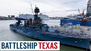 First Drone Footage of Battleship Texas Now at Pier D in Galveston after Leaving Dry Dock [upl. by Anived]