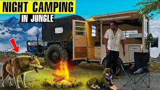 Camping In Jungle  Night Camping in Tractor Caravan  Camping with Dog [upl. by Ardnasil]