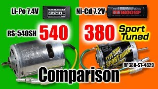 22 380 Sport Tuned vs 540 TAMIYA Brushed Motor COMPARISON by TT02B LiPo amp NiCd VFSFR2 [upl. by Yengac]