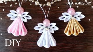 DIY Ribbon Angel 😇 АНГЕЛ ИЗ ЛЕНТ Kanzashi Angel Satin Ribbon Christmas Angel Ornaments 2 Ola ameS [upl. by Nylehtak]