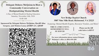 Community conversation on destigmatizing mental health is Saturday at Richmond church [upl. by Leivad]