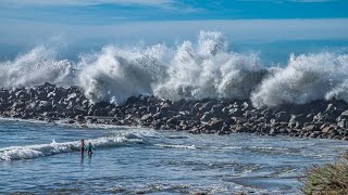 MORRO BAY CA AFTER THE LATEST STORMS PRODUCED LARGE WAVES THAT CAUSED FLOODING morrobayca [upl. by Alyos]