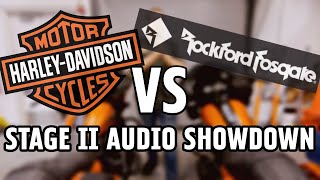 HARLEYDAVIDSON BOOM AUDIO STAGE II vs ROCKFORD FOSGATE STAGE II KIT  Bagger Audio Showdown [upl. by Trebleda]