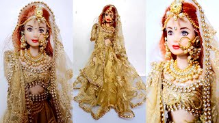 GOLD Bridal Lehenga Barbie Boll Marriage Dress Making [upl. by Christiana]