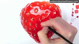 discover realistic watercolor beginners class  how to paint a stunning strawberry [upl. by Aylat751]