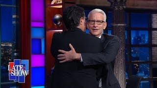 Anderson Cooper and Stephen Colbert Hug It Out [upl. by Schlessinger163]