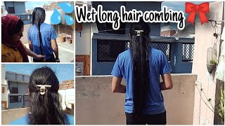 wet hair combing hair combing on long hair satbirskitchenandvlogs7569 [upl. by Aynekal]