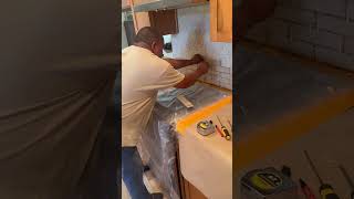 Kitchen Tile Backsplash Installation 2”x8” zellige kitchen diy tutorial construction fyp [upl. by Esme]