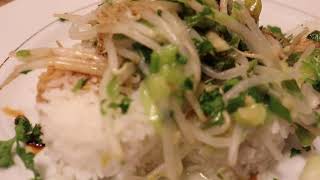 Sautéed Bean Sprouts and Scallions wGinger Over Jasmine Rice  Plant Based  Vegan Recipe [upl. by Nanine]