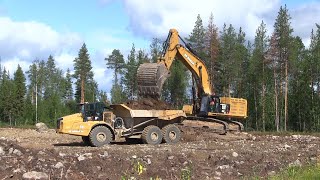 CAT 390F L  Loading two CAT 745 Articulated Haulers [upl. by Amber]