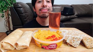 CRUNCHY PITAS PEPPERS HUMMUS SPICY TUNA WRAPS AND FRUIT DRINK ASMR MUKBANG EATING SHOW [upl. by Nerad]