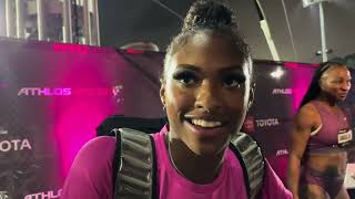 Masai Russell After Athlos NYC 100mH Explains Controversial Start And Running At AllWomens Meet [upl. by Rebmat]