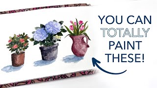 Watercolour Potted Flowers  You Can TOTALLY Paint These [upl. by Anairda]