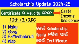 Scholarship Update 202425  CasteIncomeResidence Certificate ର Validity କେତେ Scholarship Odisha [upl. by Bennink856]