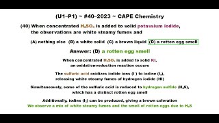 Fumes amp Odour Potassium Iodide amp Sulfuric Acid Reaction  202340U1P1 CAPE Chemistry [upl. by Alberto780]