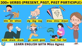 Learn 300 Verbs Form V1 V2 V3  Present Past Past Participle with Pictures  English Miss Agnez [upl. by Eatnoid119]