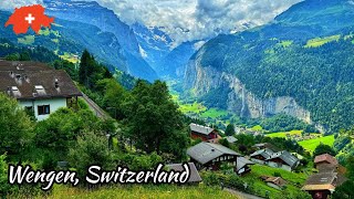 Wengen Switzerland 4K  Walking tour in the most beautiful Swiss villages  fairytale village [upl. by Idnal]