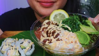 ASMR  TUNA POKE BOWL AND SUSHI ROLL  Eating sounds No talking [upl. by Treblihp]