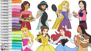 Disney Princess Coloring Book Compilation Ariel Mulan Belle Pocahontas Jasmine Aurora Rapunzel Elena [upl. by Heisel]