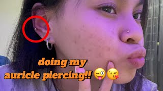 doing my auricle piercing AT HOME 💋🩸💉 [upl. by Ajin]