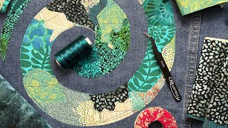 Fabric Collage Project Upcycle Denim Jacket Spiral Textile Art crazyquilt scrapfabricprojects [upl. by Ushijima]