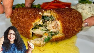 CHICKEN ALA KIEV RECIPE  JUICY GARLIC AND BUTTER STUFFED FRIED CHICKEN BREAST JUICY CHICKEN RECIPE [upl. by Adnilra]